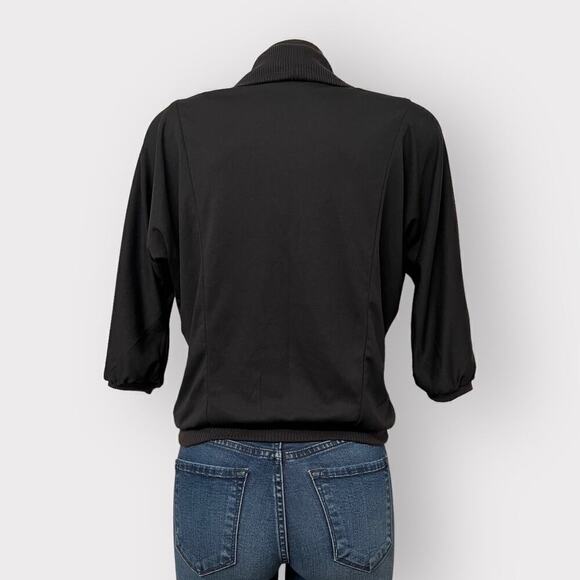 LA Reaction VINTAGE Cowl Neck 1/2 Sleeve Blouse sz S Metallic Stripe Top Black - Picture 3 of 10